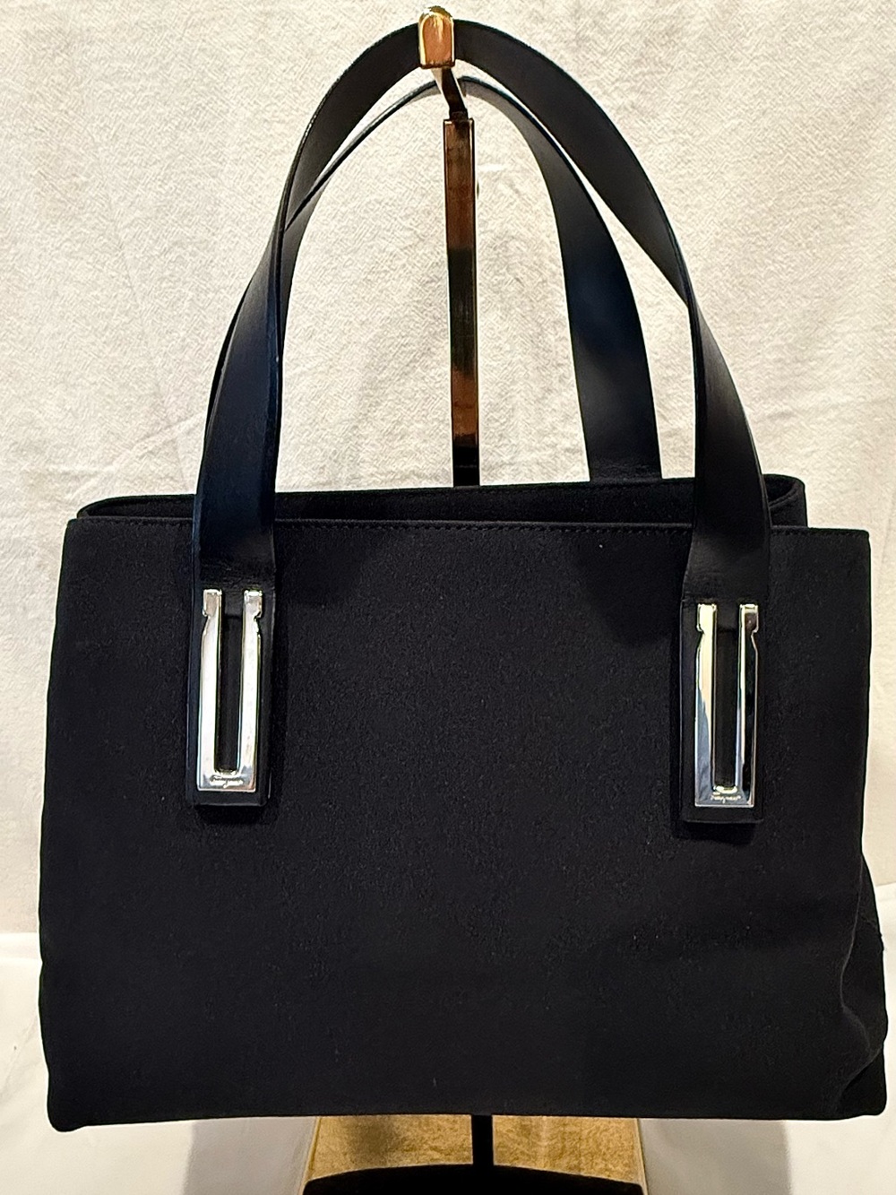 Vintage Salvatore Ferragamo Black Nylon And Leather Satchel/Shoulder/Tote Bag